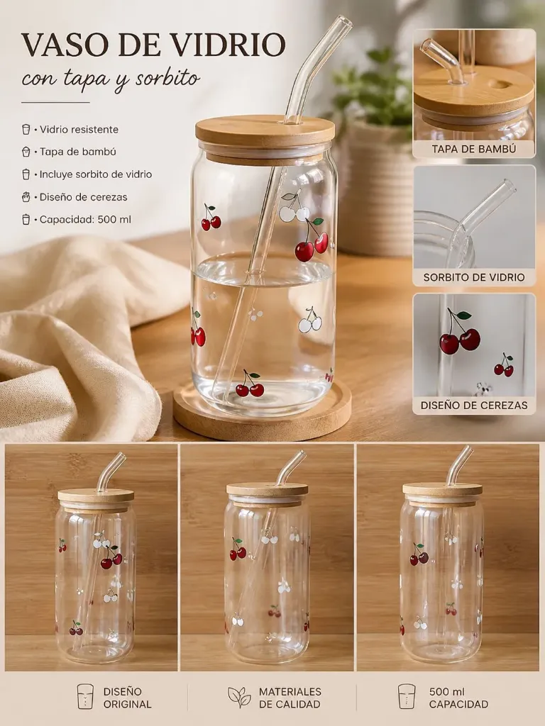 Vasos de vidrio con sorbito - Cereza