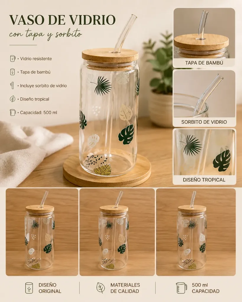Vaso de vidrio con sorbito - Monstera