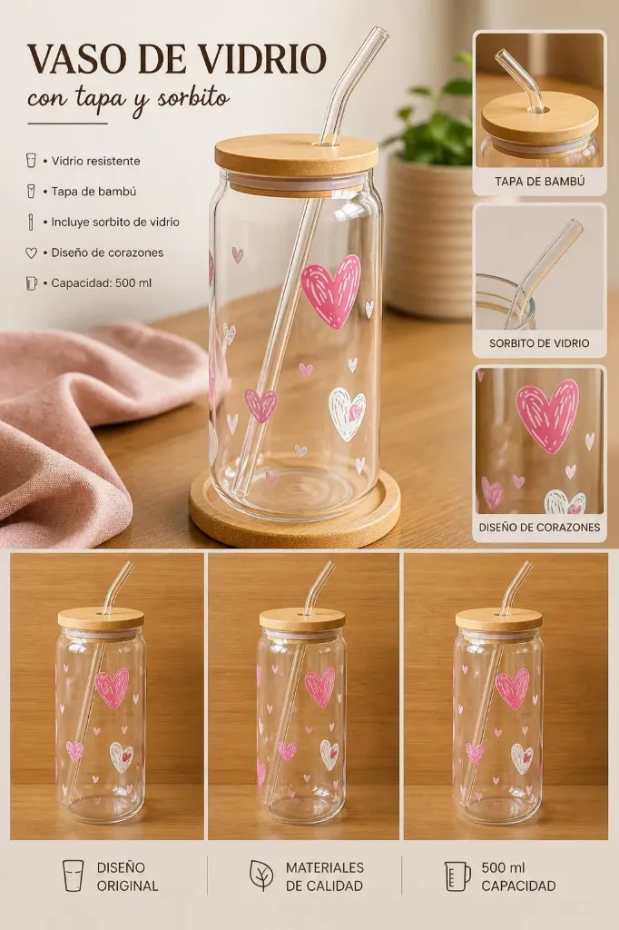 Vaso con sorbito - Corazones